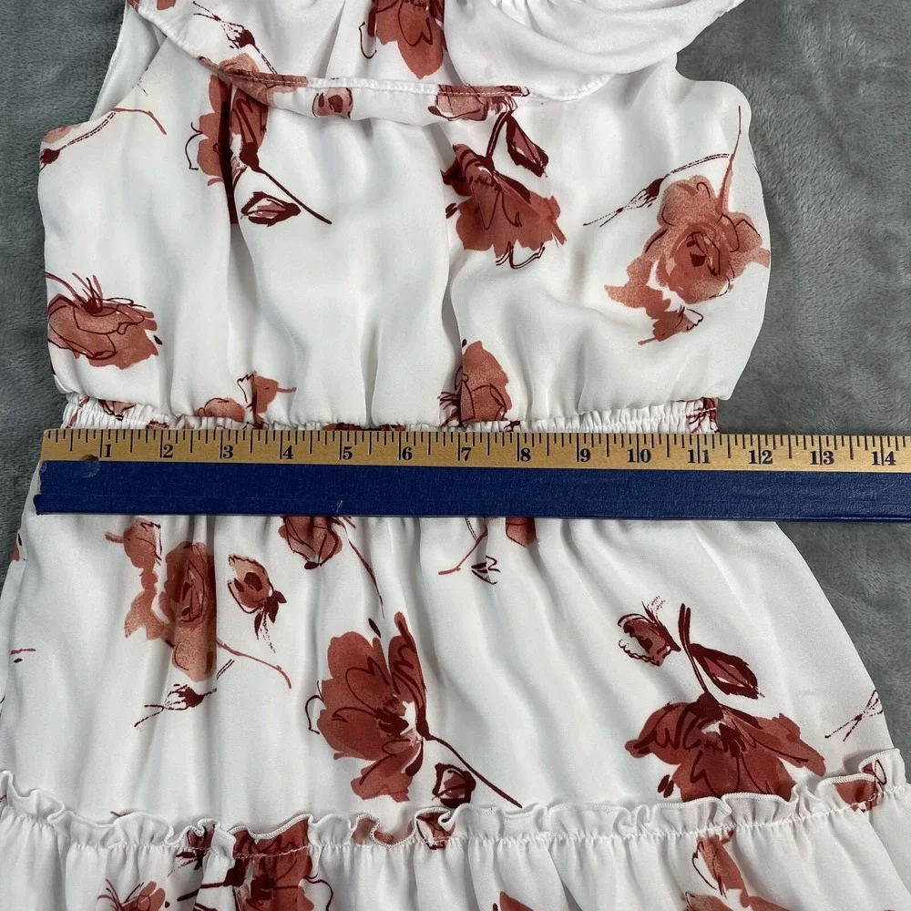 Beautees Women's Midi Dress White Floral Sz 14 Off Shoulder Elastic Waist Tiered